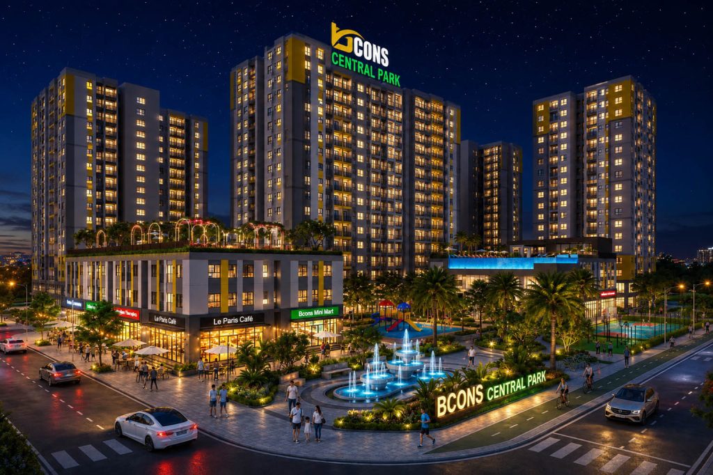 Phối cảnh Bcons Central Park về đêm